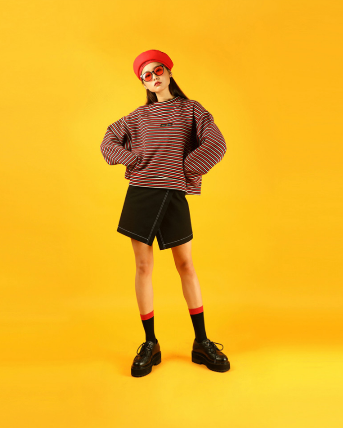 베이직코튼(BASIC COTTON) Basic Stripe Sweatshirt (레드)