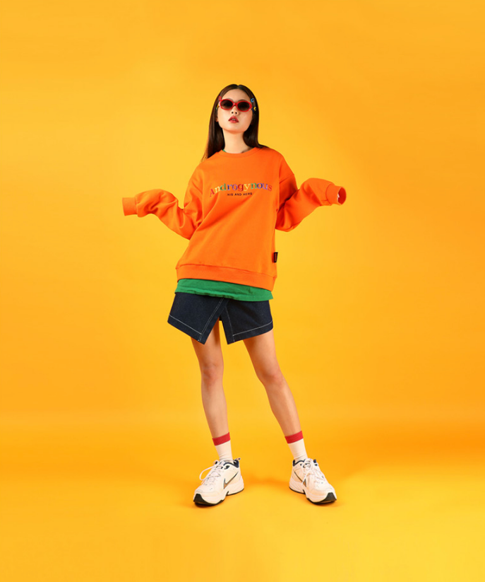 ベーシックコットン(BASIC COTTON) Androgynous Sweatshirt (オレンジ)