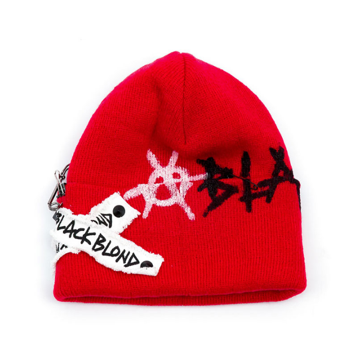 ブラックブロンド(BLACKBLOND) BBD Graffiti Logo Patch Beanie (Red)