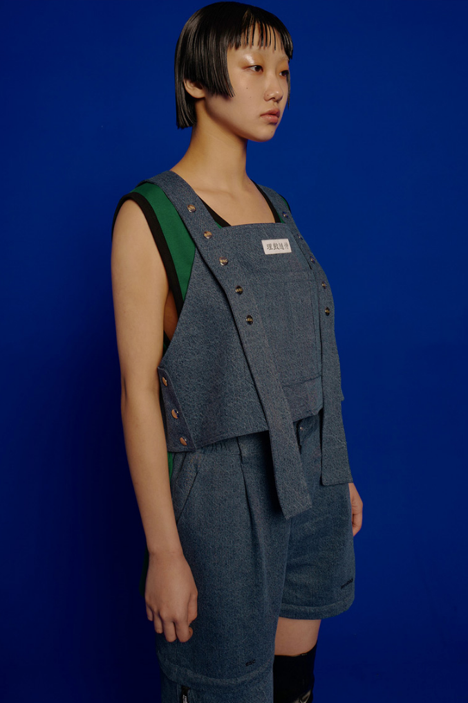 イーエスシースタジオ(ESC STUDIO) Button denim vest (blue)