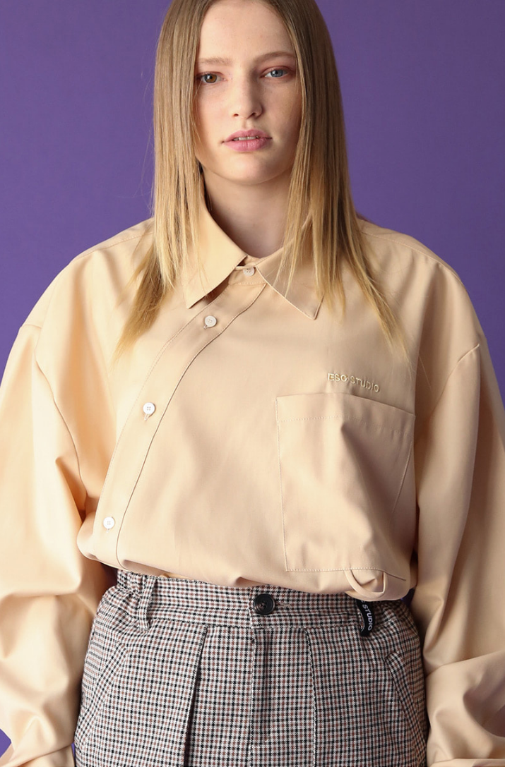 イーエスシースタジオ(ESC STUDIO) Oblique shirt (beige)