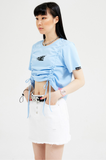 イーエスシースタジオ(ESC STUDIO) Shirring crop T-shirt (sky blue)