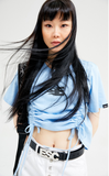 イーエスシースタジオ(ESC STUDIO) Shirring crop T-shirt (sky blue)