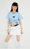 イーエスシースタジオ(ESC STUDIO) Shirring crop T-shirt (sky blue)