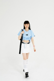 イーエスシースタジオ(ESC STUDIO) Shirring crop T-shirt (sky blue)