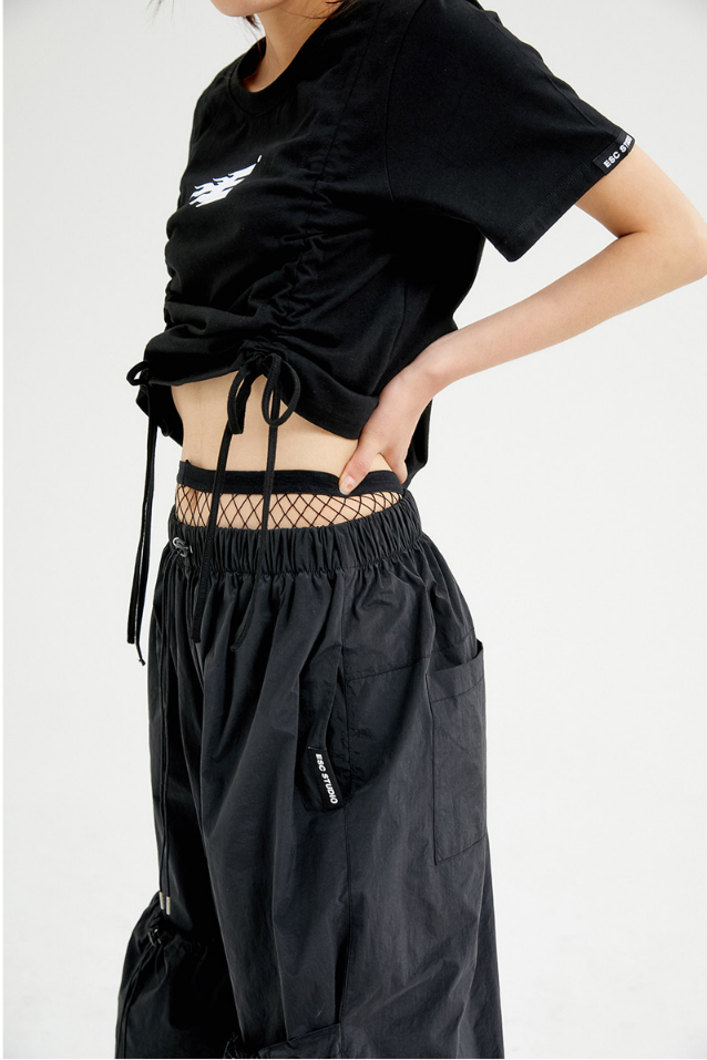 イーエスシースタジオ(ESC STUDIO) Shirring crop T-shirt (black)