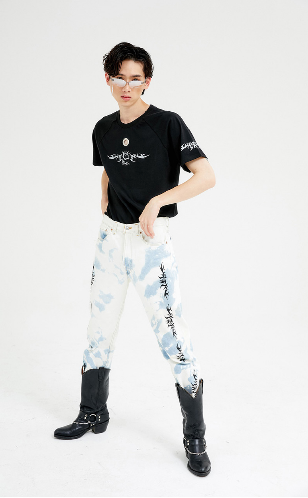 イーエスシースタジオ(ESC STUDIO) Eyelet scotch raglan T(black)