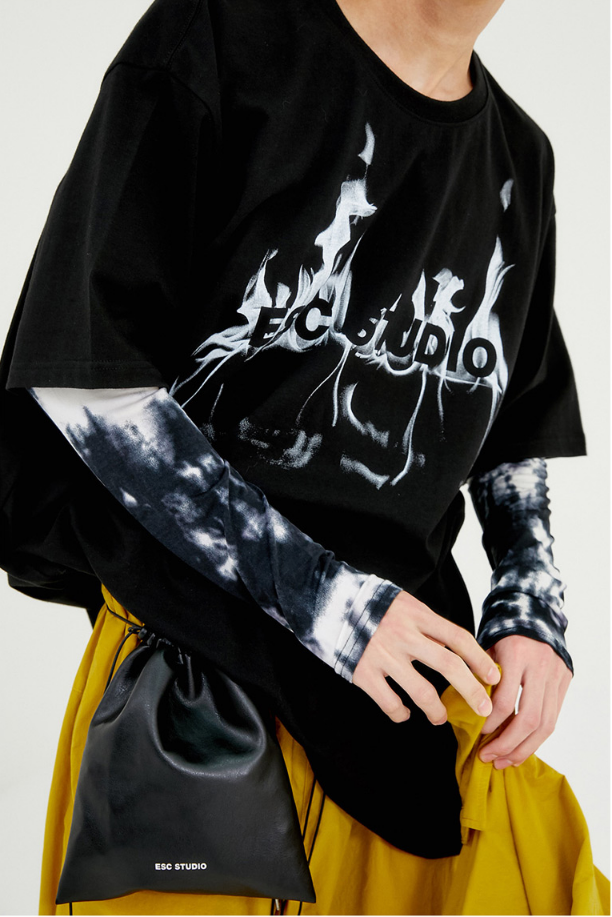 イーエスシースタジオ(ESC STUDIO) Flame oversize T-shirt (black)