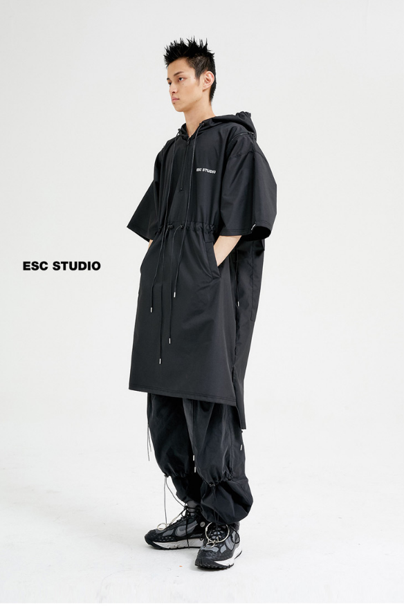 イーエスシースタジオ(ESC STUDIO) String long hood anorak (black)