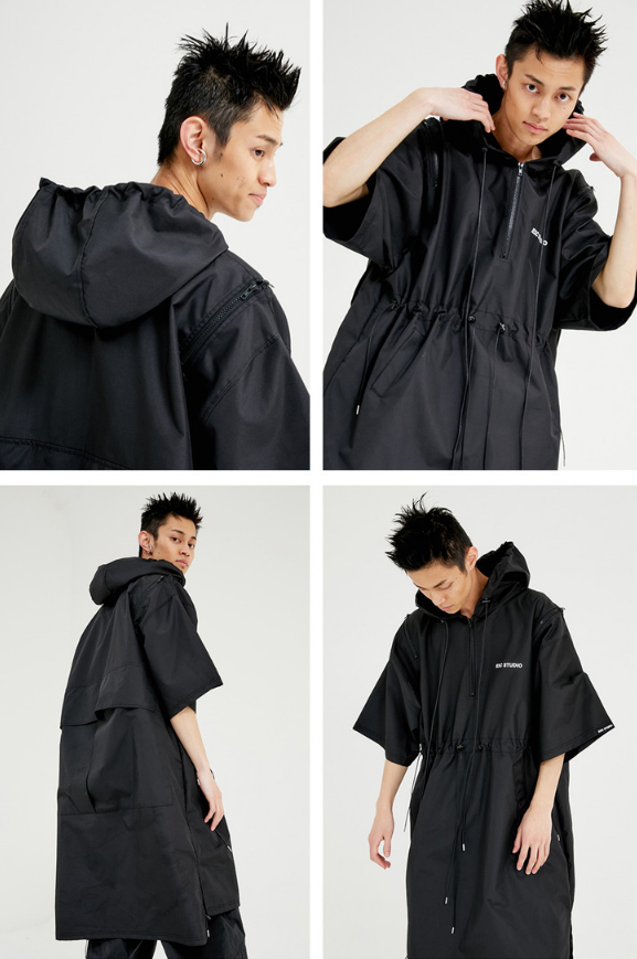 イーエスシースタジオ(ESC STUDIO) String long hood anorak (black)