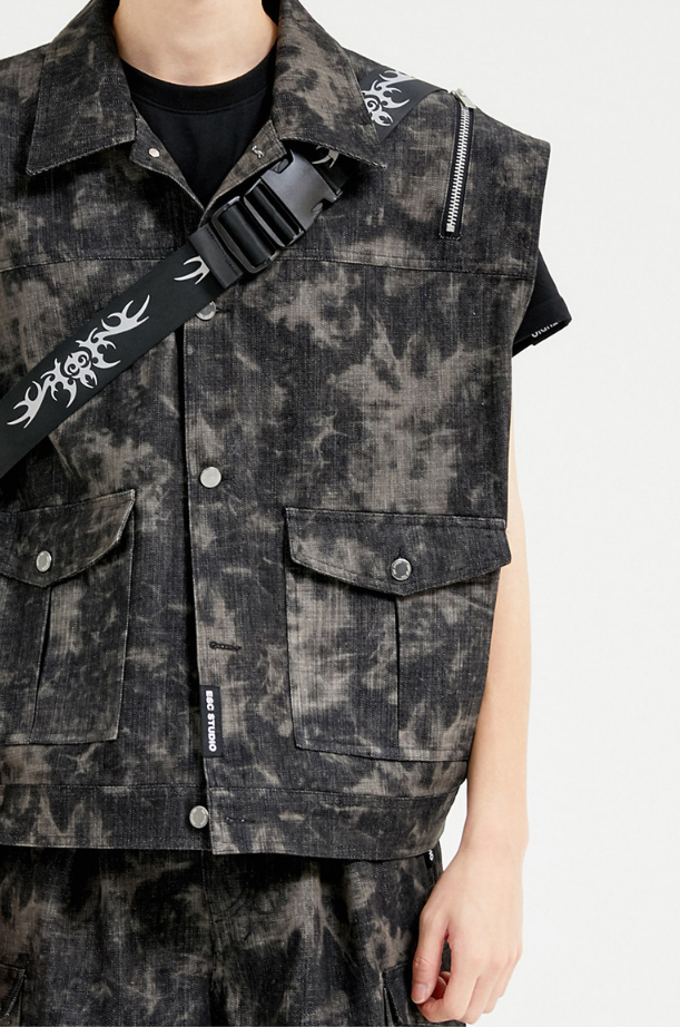 イーエスシースタジオ(ESC STUDIO) Tie-dye denim vest