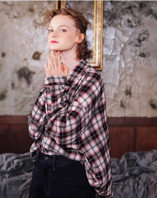 ダブルユーブイプロジェクト(WV PROJECT) TAMI CHECK SHIRT BLACK MJLS7208