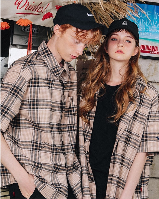 ダブルユーブイプロジェクト(WV PROJECT) BEAN CHECK SHIRT BEIGE KHSS7183