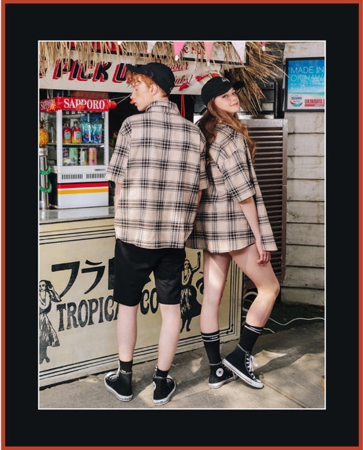 ダブルユーブイプロジェクト(WV PROJECT) BEAN CHECK SHIRT BEIGE KHSS7183