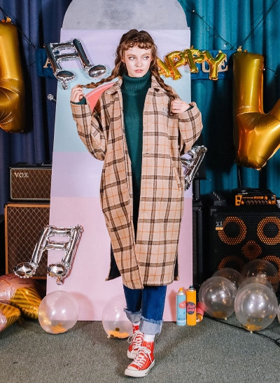 ダブルユーブイプロジェクト(WV PROJECT) CHECK LONG SINGLE COAT BEIGE JJOT7206