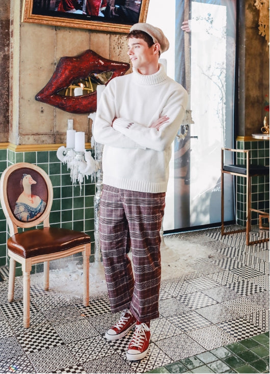 ダブルユーブイプロジェクト(WV PROJECT) RABBIT CHECK WIDE PANTS BURGUNDY MJLP7126