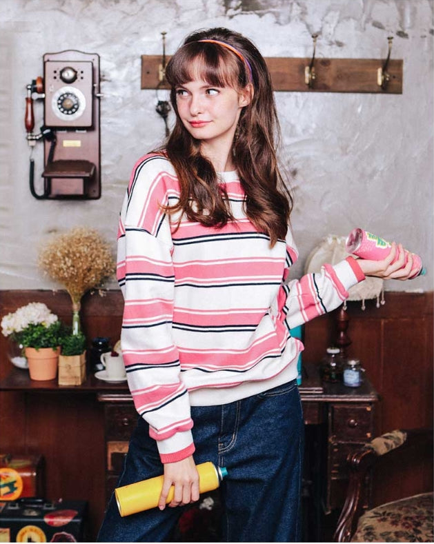 ダブルユーブイプロジェクト(WV PROJECT) LYDIA STRIPE SWEATSHIRT PINK KHMT7186