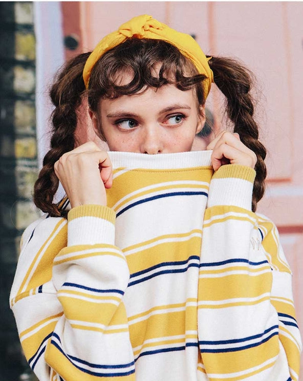 ダブルユーブイプロジェクト(WV PROJECT) LYDIA STRIPE SWEATSHIRT YELLOW KHMT7186