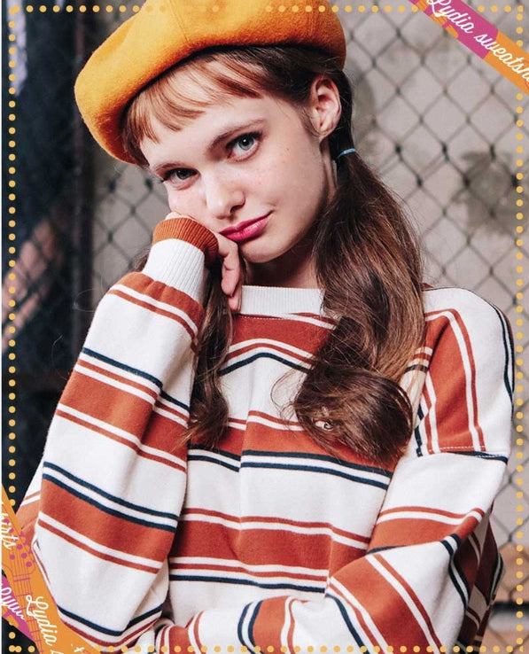 ダブルユーブイプロジェクト(WV PROJECT) LYDIA STRIPE SWEATSHIRT BROWN KHMT7186