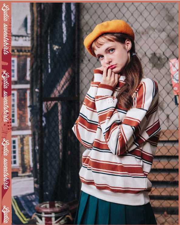 ダブルユーブイプロジェクト(WV PROJECT) LYDIA STRIPE SWEATSHIRT BROWN KHMT7186