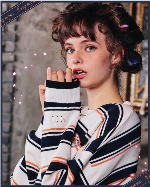 ダブルユーブイプロジェクト(WV PROJECT) LYDIA STRIPE SWEATSHIRT NAVY KHMT7186
