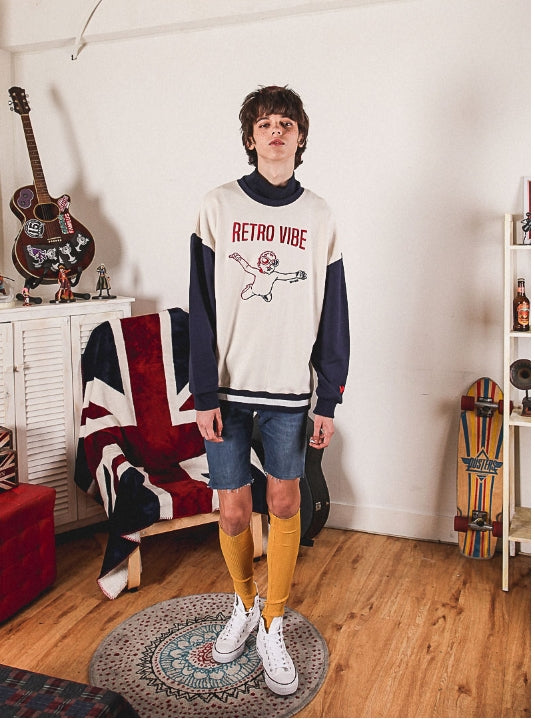 ダブルユーブイプロジェクト(WV PROJECT) LINE RETRO SWEATSHIRT CREAM JJMT7034