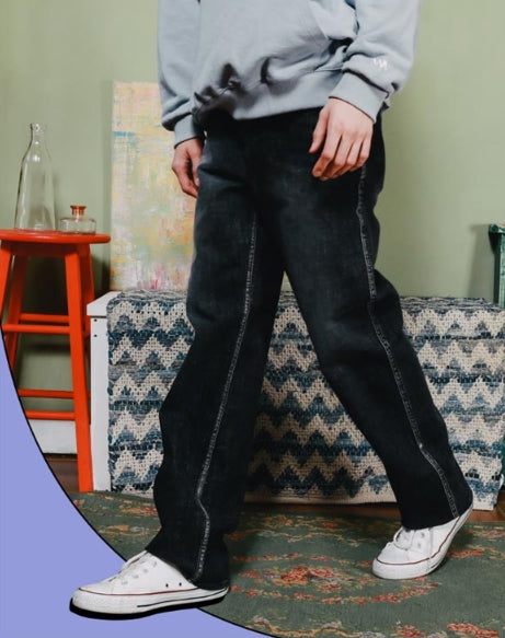 ダブルユーブイプロジェクト(WV PROJECT)HIPS DENIM WIDE PANTS MJLP7231 (BLACK)