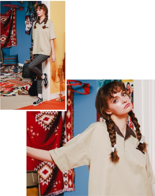 ダブルユーブイプロジェクト(WV PROJECT) Raps Kara half-sleeved tea shirt Beige MJST7254