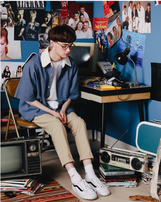 ダブルユーブイプロジェクト(WV PROJECT) SHIRRING BIG SHORT SLEEVE SHIRTS NAVY SWSS7278