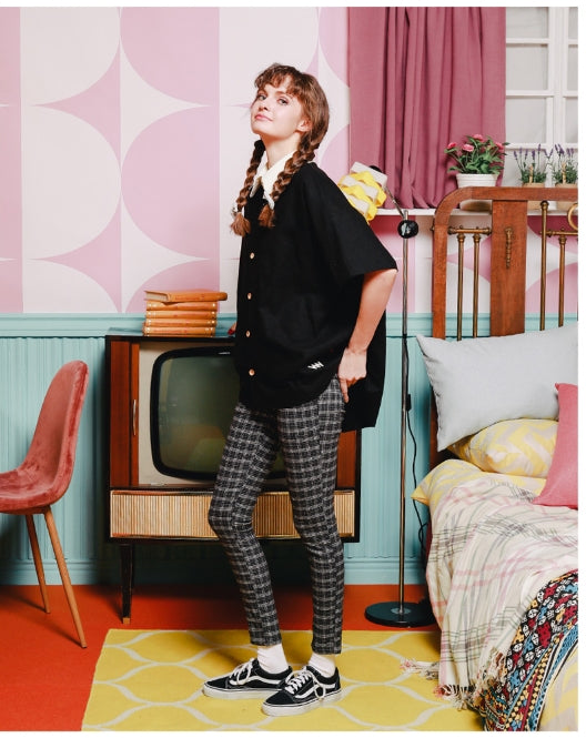 ダブルユーブイプロジェクト(WV PROJECT) SHIRRING BIG SHORT SLEEVE SHIRTS BRACK SWSS7278