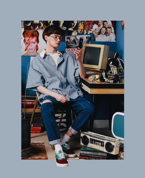 ダブルユーブイプロジェクト(WV PROJECT) SHIRRING BIG SHORT SLEEVE SHIRTS BLUE GRAY SWSS7278