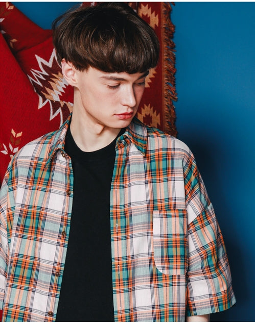 ダブルユーブイプロジェクト(WV PROJECT) NEWBIE BASIC CHECK SHORT SHIRTS Green mustard JJSS7272