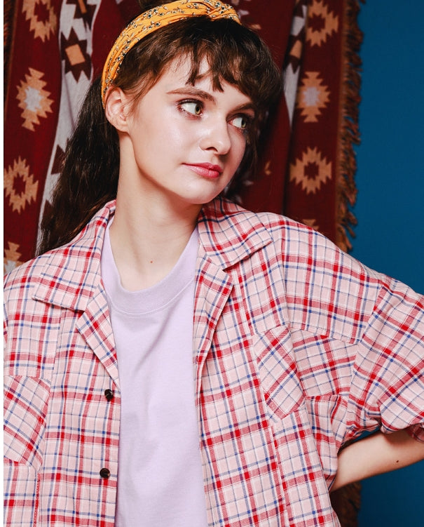 ダブルユーブイプロジェクト(WV PROJECT) NEWTRO CHECK SOHRT-SHIRTS PINK JJSS7271