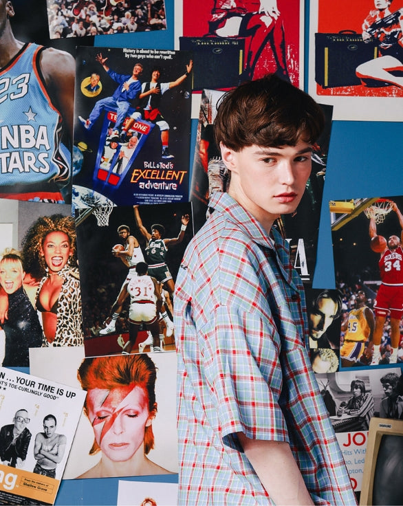 ダブルユーブイプロジェクト(WV PROJECT) NEWTRO CHECK SOHRT-SHIRTS BLUE JJSS7271