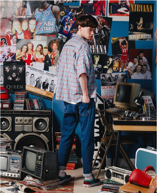 ダブルユーブイプロジェクト(WV PROJECT) NEWTRO CHECK SOHRT-SHIRTS BLUE JJSS7271