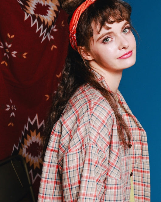 ダブルユーブイプロジェクト(WV PROJECT) NEWTRO CHECK SOHRT-SHIRTS BEIGE JJSS7271