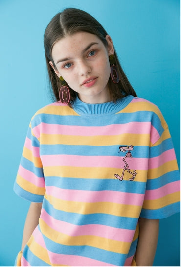 ステレオバイナルズ(Stereo Vinyls) [SS19 Pink Panther] PP Stripe S/S Knit(Blue)