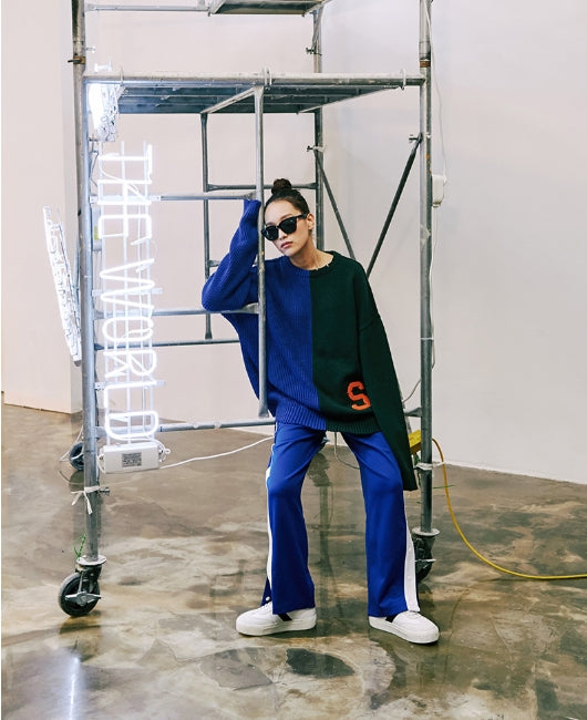 ステレオバイナルズ(Stereo Vinyls) [SS17 Colour] Boucle Letter Knit(Blue)