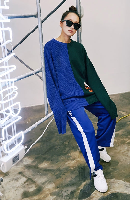 ステレオバイナルズ(Stereo Vinyls) [SS17 Colour] Boucle Letter Knit(Blue)