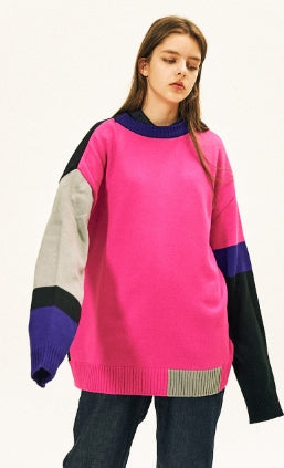 ステレオバイナルズ(Stereo Vinyls) [AW17 Pink Panther] Color Block Knit(Black)