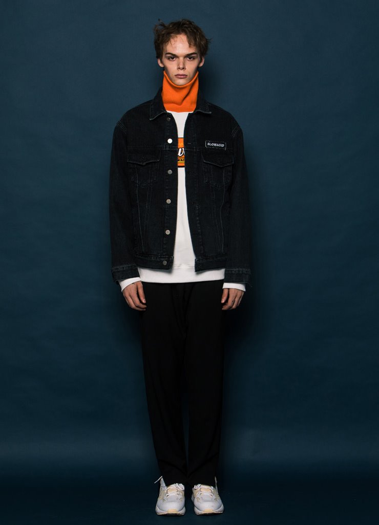 スローアシッド(SLOW ACID) Logo Slit Slacks (BLACK)