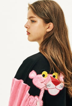 ステレオバイナルズ(Stereo Vinyls) [AW17 Pink Panther] Faux Fur Sleeve Sweatshirts(Melange Grey)