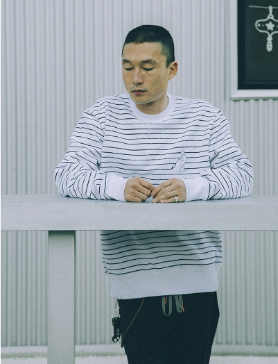 ステレオバイナルズ(Stereo Vinyls) [AW17 NOUNOU] Painting Stripe Fleece Sweatshirts(White)