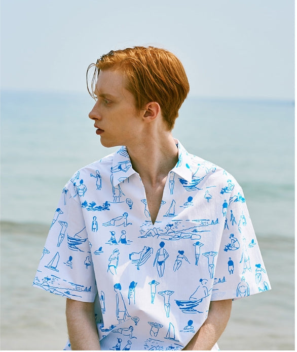 ステレオバイナルズ(Stereo Vinyls) [SS18 NOUNOU] Summer Beach Oxford Popover Shirts (White)