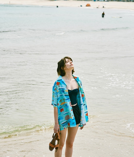 ステレオバイナルズ(Stereo Vinyls) [SS18 NOUNOU] Ocean Rayon Shirts(Blue)