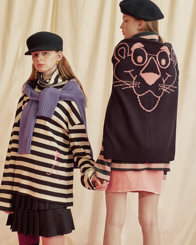 ステレオバイナルズ(Stereo Vinyls) [FW18 Pink Panther] Stripe Turtleneck Long Sleeve(Black)