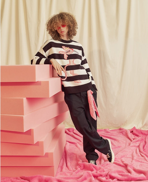 ステレオバイナルズ(Stereo Vinyls) [FW18 Pink Panther] Stripe Knit(Black)