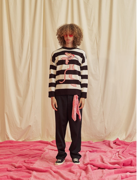 ステレオバイナルズ(Stereo Vinyls) [FW18 Pink Panther] Stripe Knit(Black)