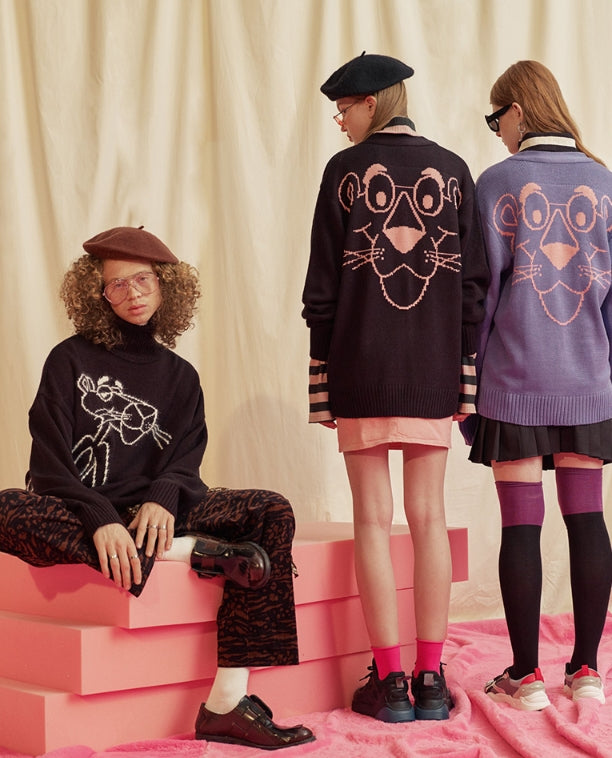 ステレオバイナルズ(Stereo Vinyls) [FW18 Pink Panther] Knit Cardigan(Lavender)