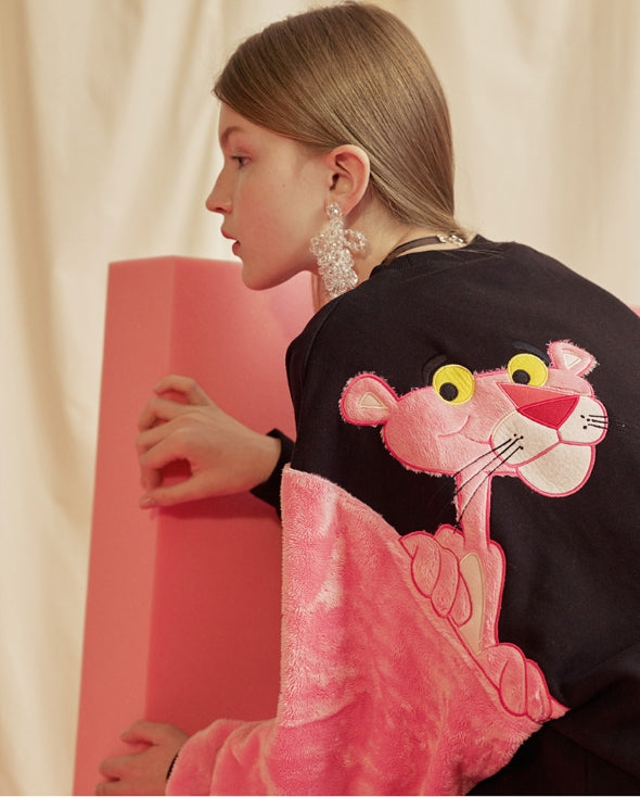 ステレオバイナルズ(Stereo Vinyls) [FW18 Pink Panther] Fur Sleeve Sweatshirts(Black)